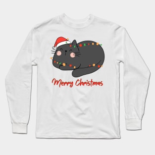 SLEEPY FUNNY CAT Merry Christmas! Long Sleeve T-Shirt